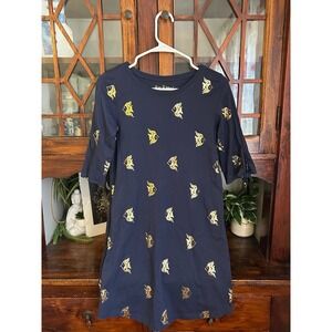 Lilly Pulitzer Preston Navy Blue Gold Fish Print 100 Pima Cotton XS Shift Dress